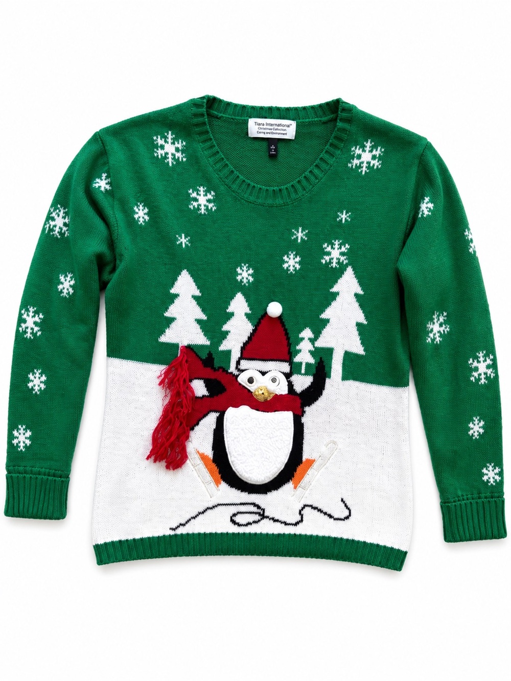Vintage Y2K  Penguin Ugly Christmas Sweater Green Spruce Knit Pullover  L